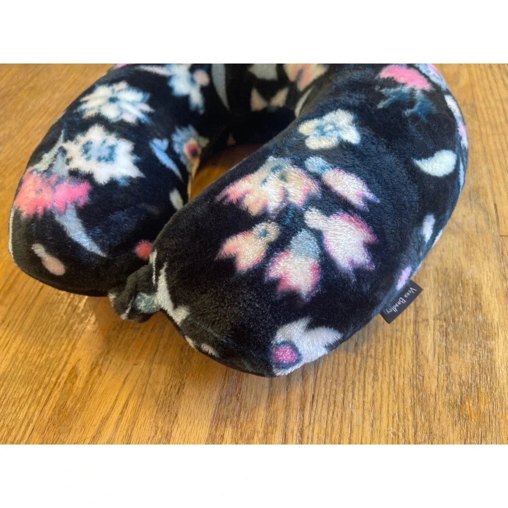 Vera Bradley Floral Plush Travel Neck Pillow Black Blue‎ Pink Snap Closure 2023